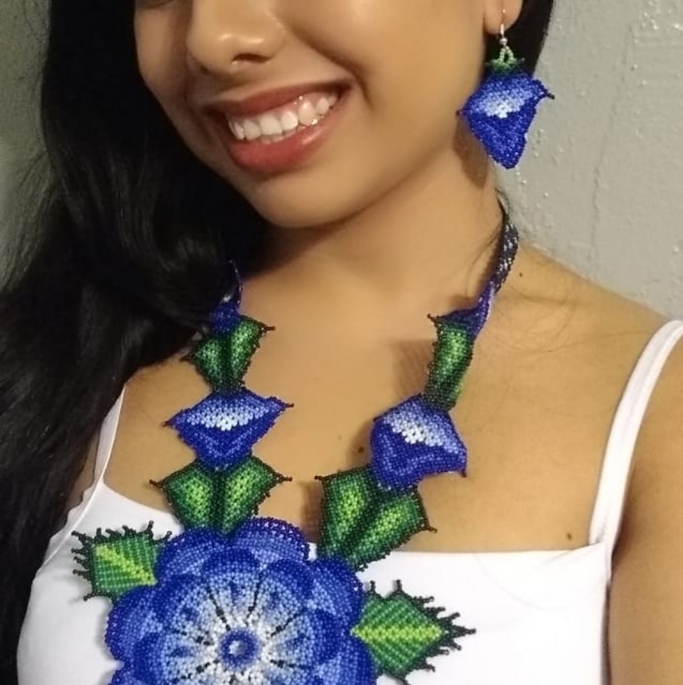 This is a beaded necklace with earrings